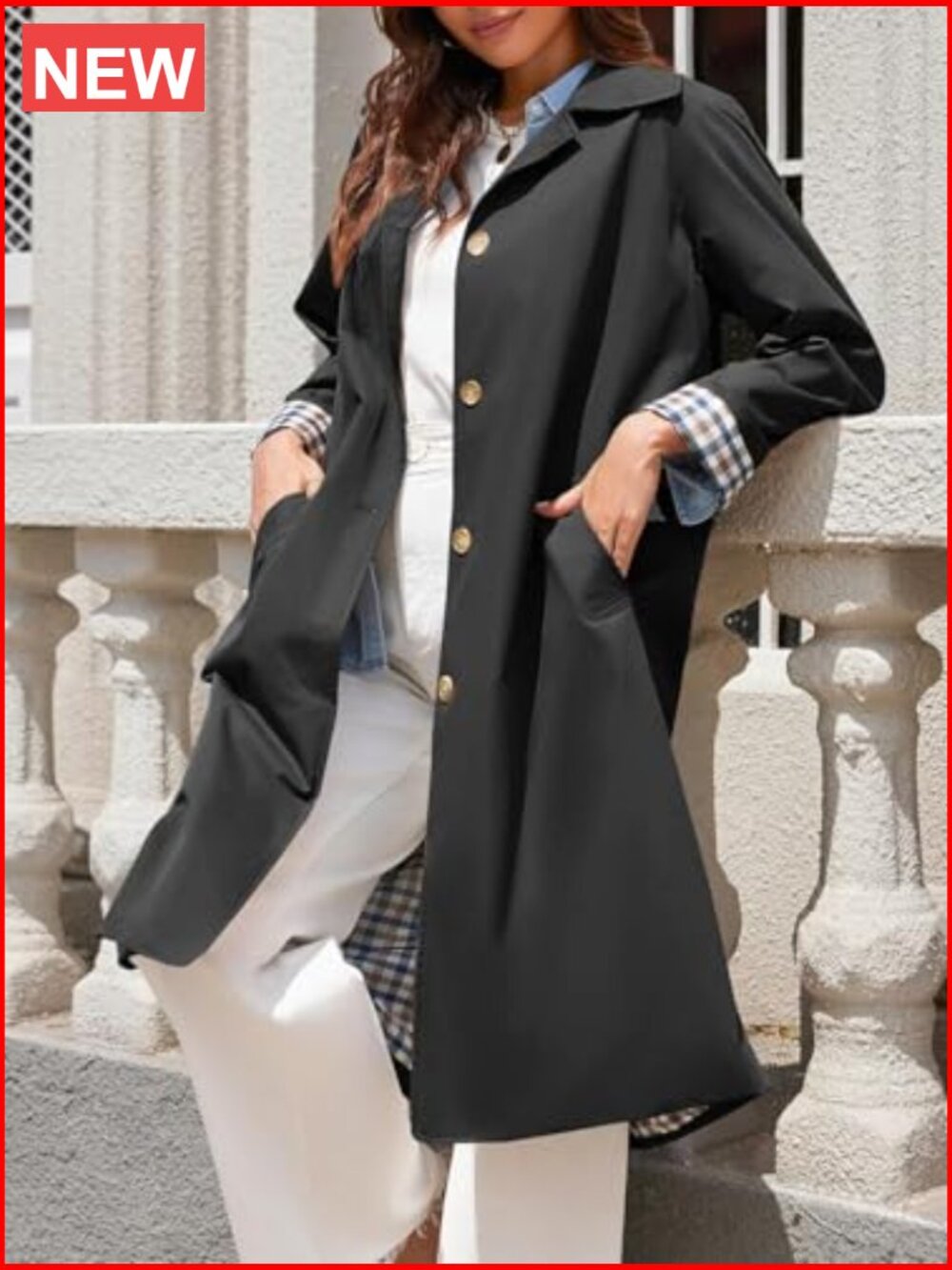 Long Trench Coat Single Breasted Oversized Windproof Overcoat - Picture 3 of 7